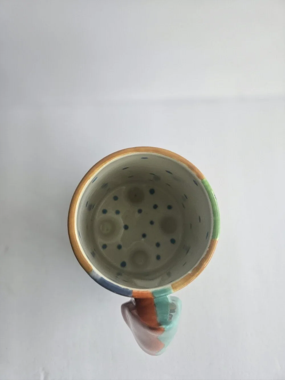 Hand-Painted Abstract Face Ceramic Mug in Orange and Teal